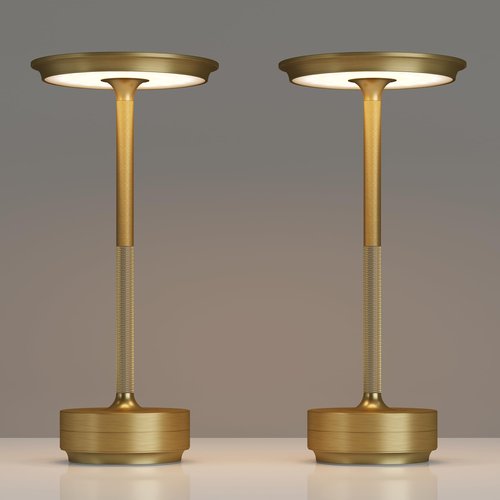 TBBGA 2 Pack Rechargeable Cordless Table Lamps, Portable 5000mAh Battery Table Light, 3 Color Stepless Dimming LED Table Light with Memory Function, for Outdoor/Dinner/Patio/Restaurant.(Gold)