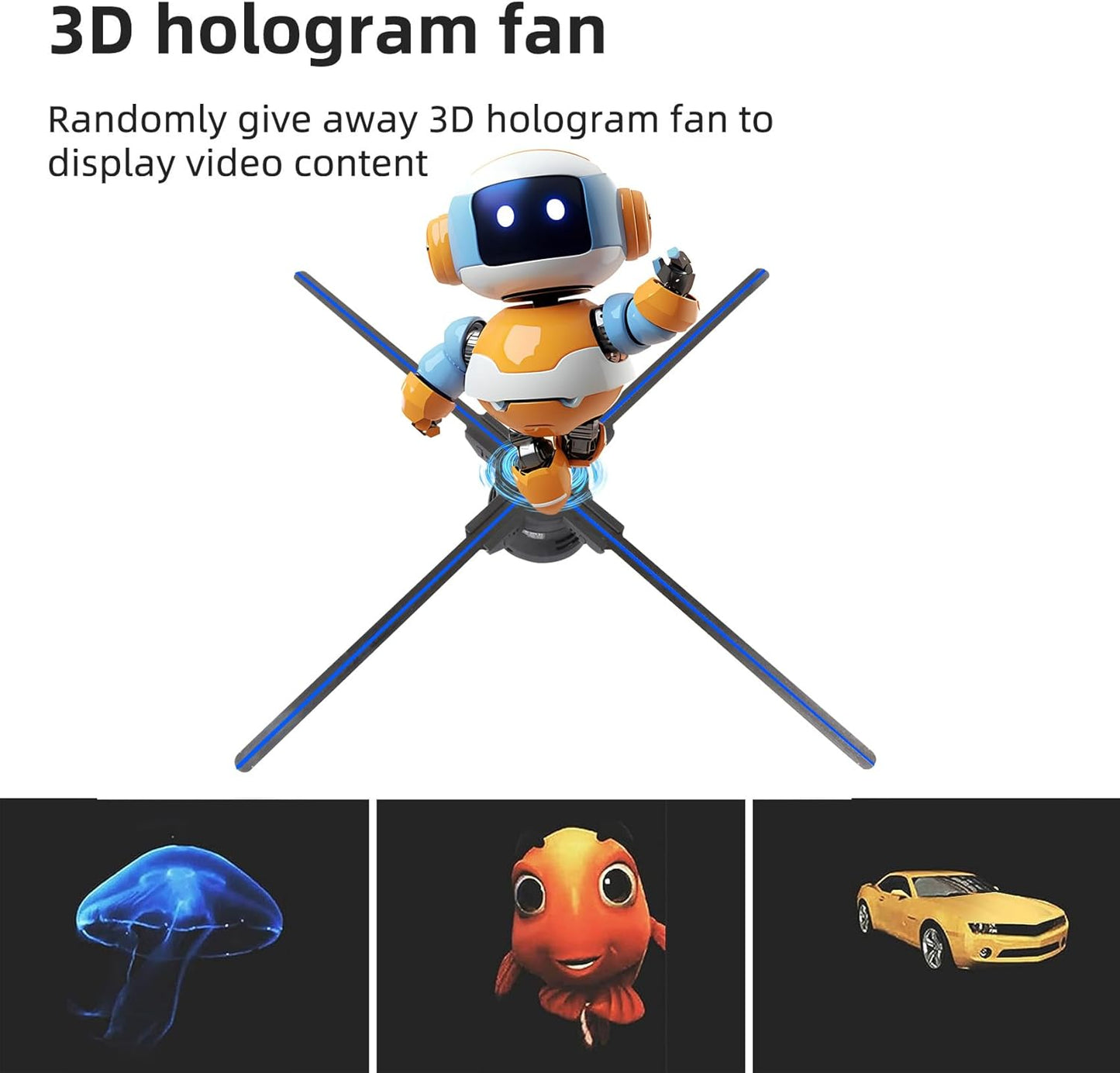 3DHologramFan 22-Inch 3D Holographic Fan - WiFi & Bluetooth, 672 HD LEDs, 2000 cd/m² Brightness