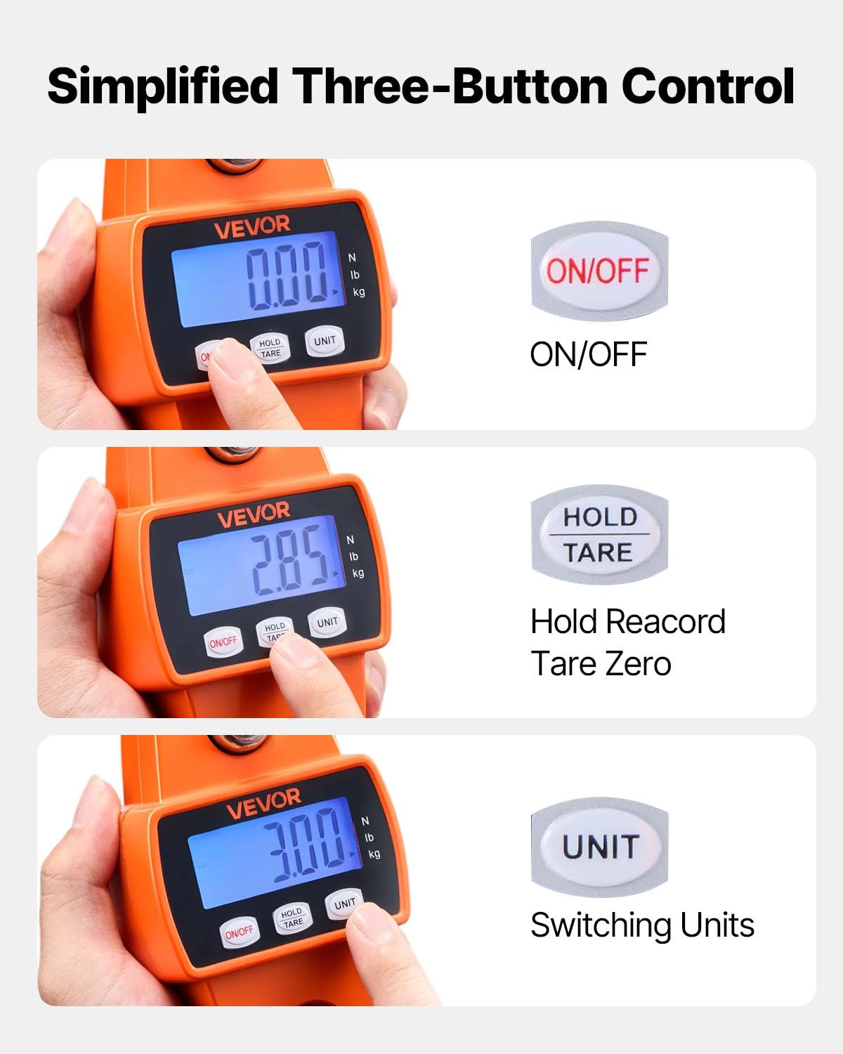 VEVOR Digital Crane Scale - 660 lbs Heavy Duty Hanging Scale with LCD Screen & Hooks | Orange