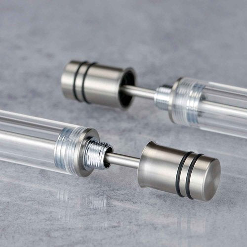 Asvine V200 Titanium Fountain Pen Vacuum Filling, Bock Broad Nib Clear Transparent Acrylic Smooth Writing Pen Case Set
