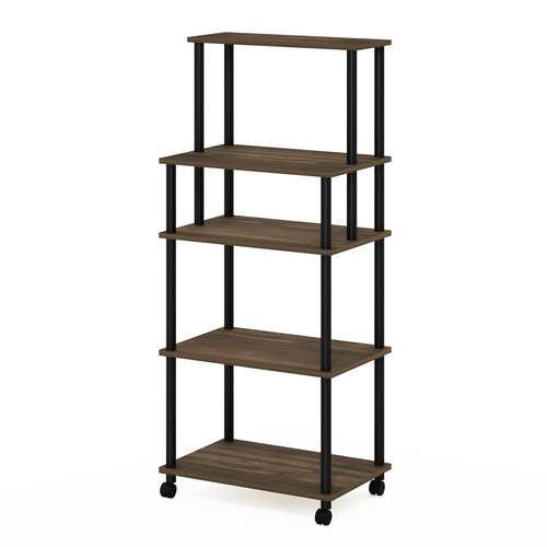 Furinno Turn-N-Tube 5-Tier Toolless Multipurpose Printer Stand Display Storage Shelf with Wheels, 16 (D) x 23 (W) x 54 (H) inches, Columbia Walnut/Black
