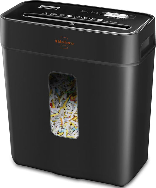VidaTeco 8-Sheet Cross-Cut Paper Shredder - P-4 Security, Jam Proof, 3.04-Gal Bin for Home Office