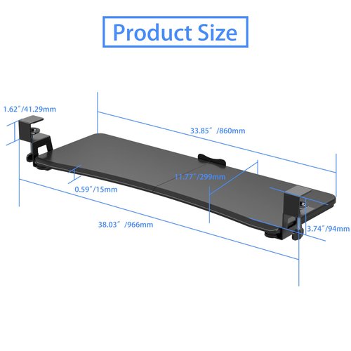suptek Large Keyboard Tray Under Desk Pull Out with C Clamp Mount, Computer Keyboard & Mouse Tray, 34 (38 Including Clamps) x 11.8 inch Slide-Out Platform Computer Drawer for Typing, Black, DSF1LB