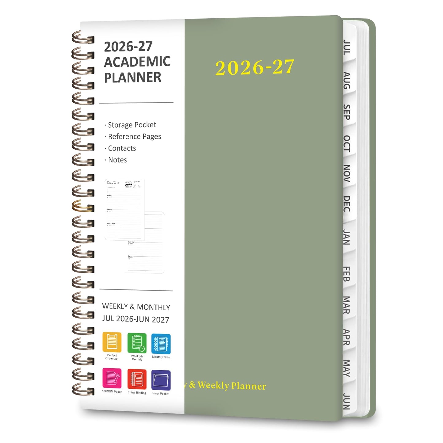 Planner 2026-2027, Weekly and Monthly Academic Year Calendar Planner, July 2026 - June 2027, Daily Agenda Book for Office School Supplies, A5(6.3'' x 8.5'')