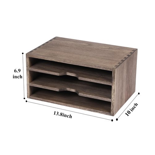 DDYURI 3-Tier Paper Storage Letter Tray File Sorter - Wood Desktop Document Organizer Holders with Mail Sorter, School & Home Magazine File Dividers for Office Accessories Dark(SJ3K-DK)
