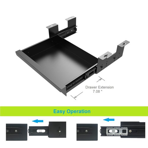 Beiyier Under Desk Sliding Drawer for Office Desk or Table, Pull-out Storage Organizer for Sit-Stand Workstation with High Crosspiece under Desktop (Black)