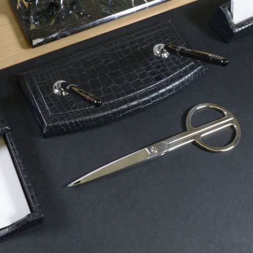 Dacasso Black Crocodile Embossed Leather Double Pen Stand