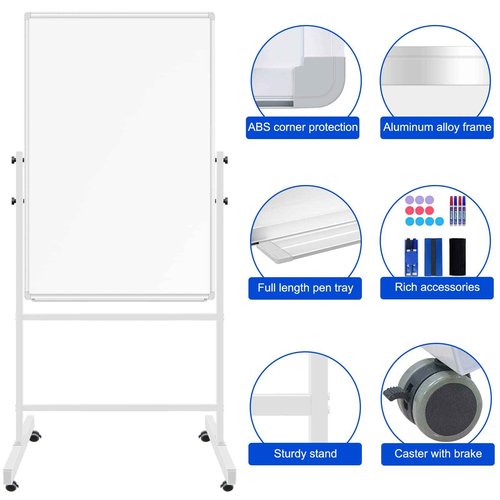 CALENBO White Board Dry Erase Board with Stand 36" X 24", Mobile Whiteboard with Stands, Double-Sided & Height Adjustable Rolling Magnetic Whiteboard On Wheels, Portable Stand Up White Board