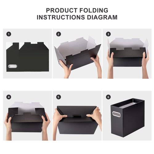 Oterri File Organizer, 2 Packs Small Storage Box, Cardboard File Folder Organizer, Collapsible File Box for Hanging File Folders Letter Size, Portable Filing Organizer with Handle（Black）