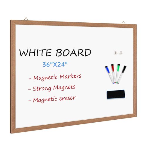 M MIOU Magnetic Whiteboard for Wall 36x24 Inches, Dry Erase White Board with Natural Wood Frame for Home, Office, School…
