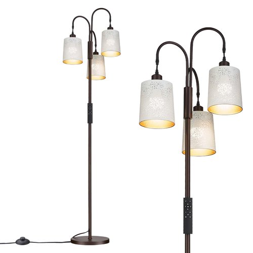 Casia Metal dimmable Floor lamp with Remote Control, Industrial 3-Lights Dimmable Tall Standing Lamp with 3pc LED Bulb, Tree Floor Lamps for Living Room, Bedroom, Study Room and Office (White, 1PC)