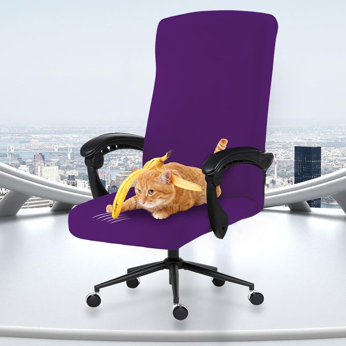 Stretch Chair Cover by Skiennix - Durable Zipper, Washable Spandex Slipcover for Office Chairs - Purple
