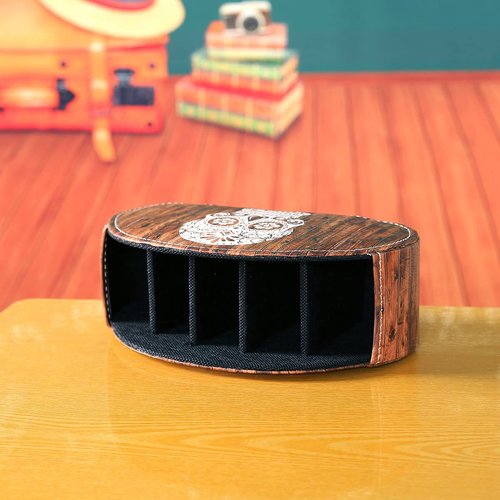 LINKWELL Remote Holder for Table, PU Leather TV Controller Holder with 5 Compartments, Remote Control Holder for Office Supplies, Wooden Look Sugar Skull Halloween Decor PH61