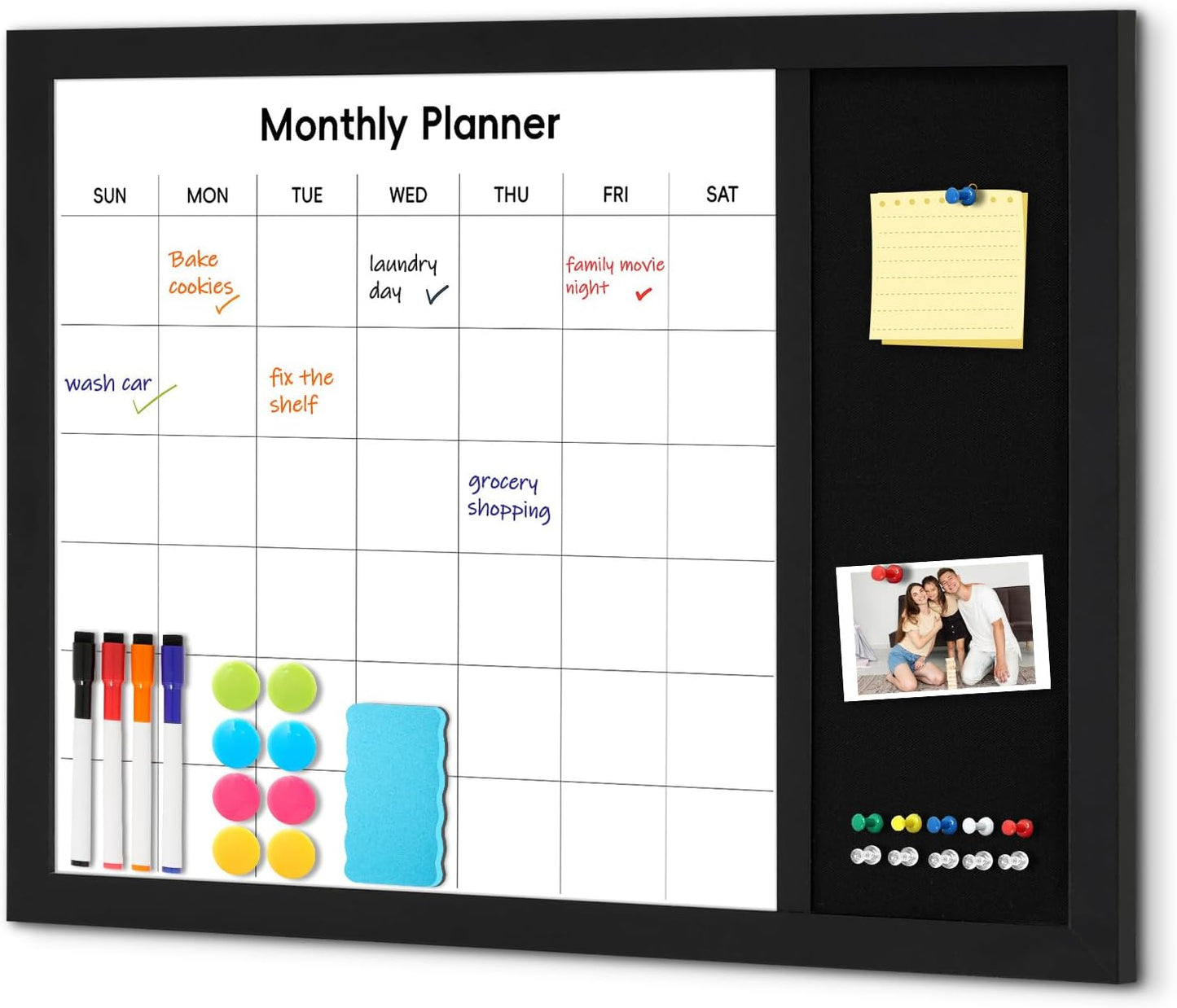 WALGLASS Dry Erase Calendar Whiteboard - 24" X 18" Linen Design with Wood Frame for Home & Office