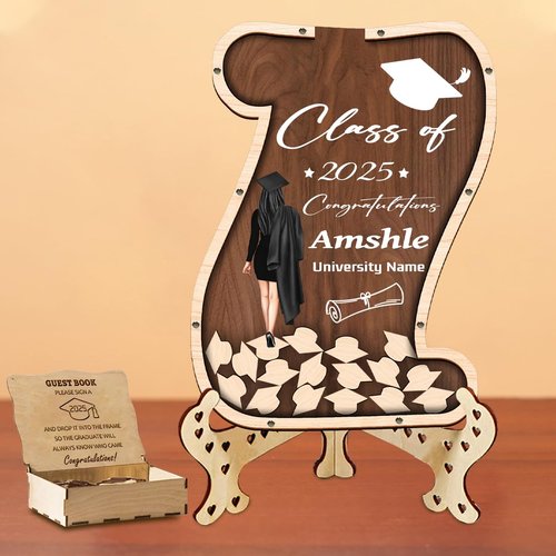 rcnujncx Graduation Decorations Class of 2025 GuestBook Alternatives Wood,Graduation Signature Collection Name for College High School Graduation Party Gifts (A2)