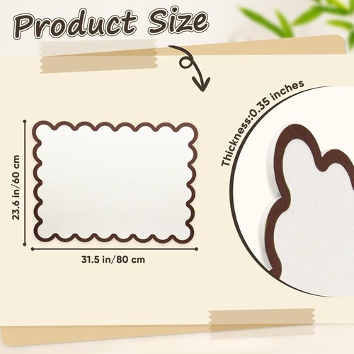 Scalloped Felt Bulletin Board - Self-Adhesive Cork Board Alternative | 31x24 Inches, Beige - Perfect for Home, Office & School