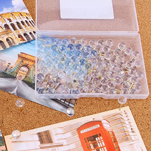 Yalis 100-Pack Push Pins 1/3 Inch Gold Steel Point Clear Head Map Tacks (T-gold)