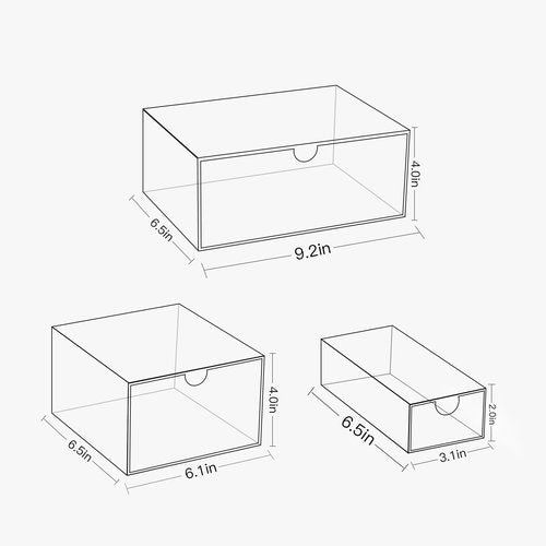 WUHUME Makeup Drawer Organizer, Desk Drawer Organizer With 4 Drawers, 3 Different Sizes, Suitable For Office Desk, Bathroom, Bedroom, Jewelry, Stationery, Handicraft Storage And Organization, clear