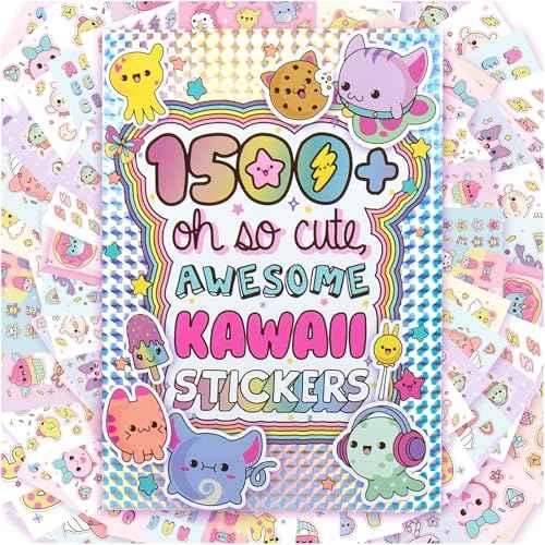 Just My Style 1500+ Cute Kawaii Stickers, 43-Page Book for Scrapbooks, Planners, Features Letter, Happy Planner, Laptop, Water Bottle Stickers for Kids Teens Adults