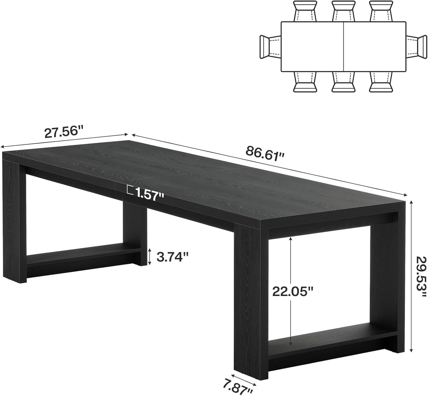 Tribesigns Large Conference Table - 87-Inch Rectangular Meeting Desk for 6-8 | Black Farmhouse Style