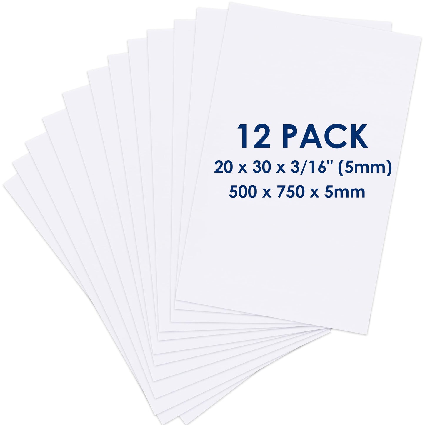 Foam Board 20 x 30 x 3/16" (5mm) - 12 Pack - White Poster Board, Acid Free, Double Sided, Rigid, Sign Board Foamboard for Mounting, Crafts, Paintings Prints, Art, Display, Presentation and Projects