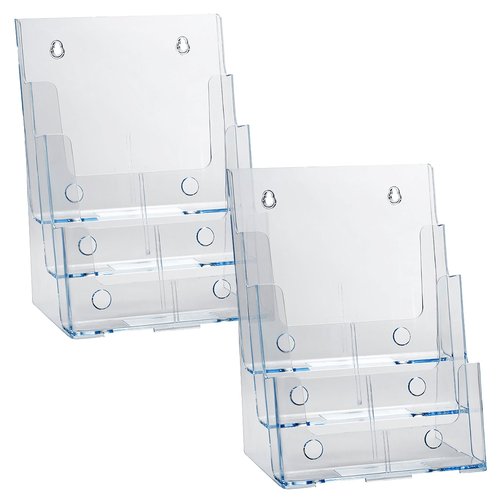 Azar Displays 252378-2PK Brochure Holder 8.5"x11", Acrylic Desk Organizer, Three Tier Document, Magazine & Sign Holder, Wall Mount Desk Accessories (2-Pack)