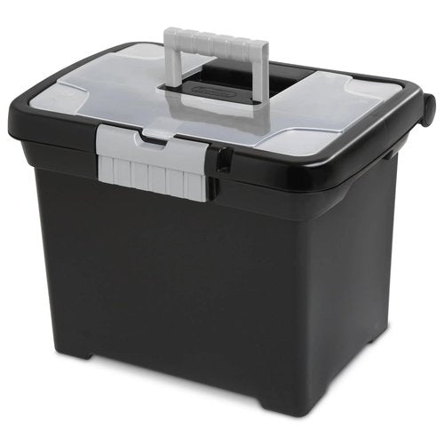 File Organizer and Portable File Box - 15 Inch Letter Size Plastic Storage Box, Expandable File Folder for Office/Home (Black)