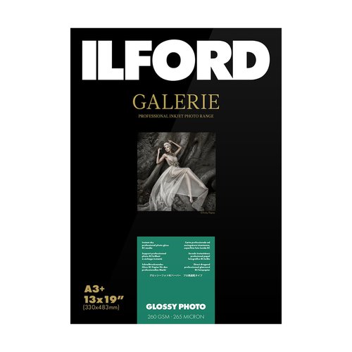 ILFORD Galerie 13x19” (25 sheets) Glossy Photo with high-gloss smooth surface, Instant Dry Archival Photo Inkjet Paper 10mil / 260gsm for Dye and Pigment ink printers, Made in Germany