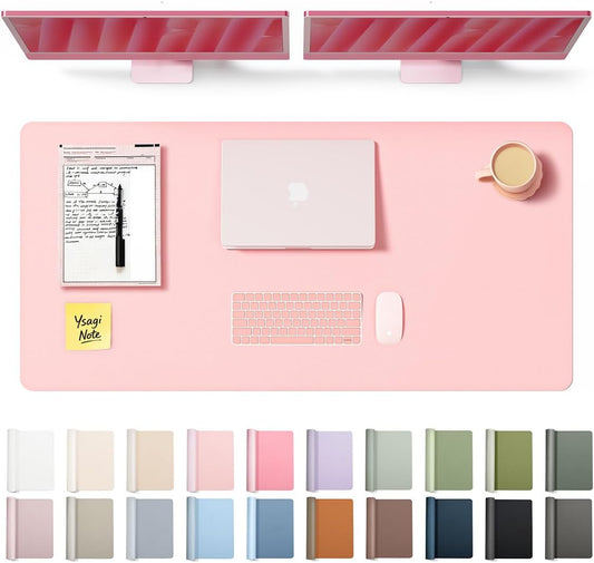 YSAGi Leather Desk Protector - Large Non-Slip PU Leather Office Mat | Waterproof Laptop Pad (Light Pink, 47.2" x 23.6")