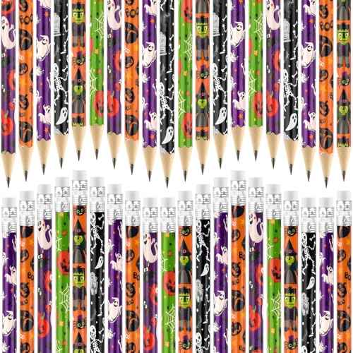 Zuazaor 420 Pieces Halloween Pencils with Eraser Wooden Pencils for School Office Halloween Party Supplies (420)