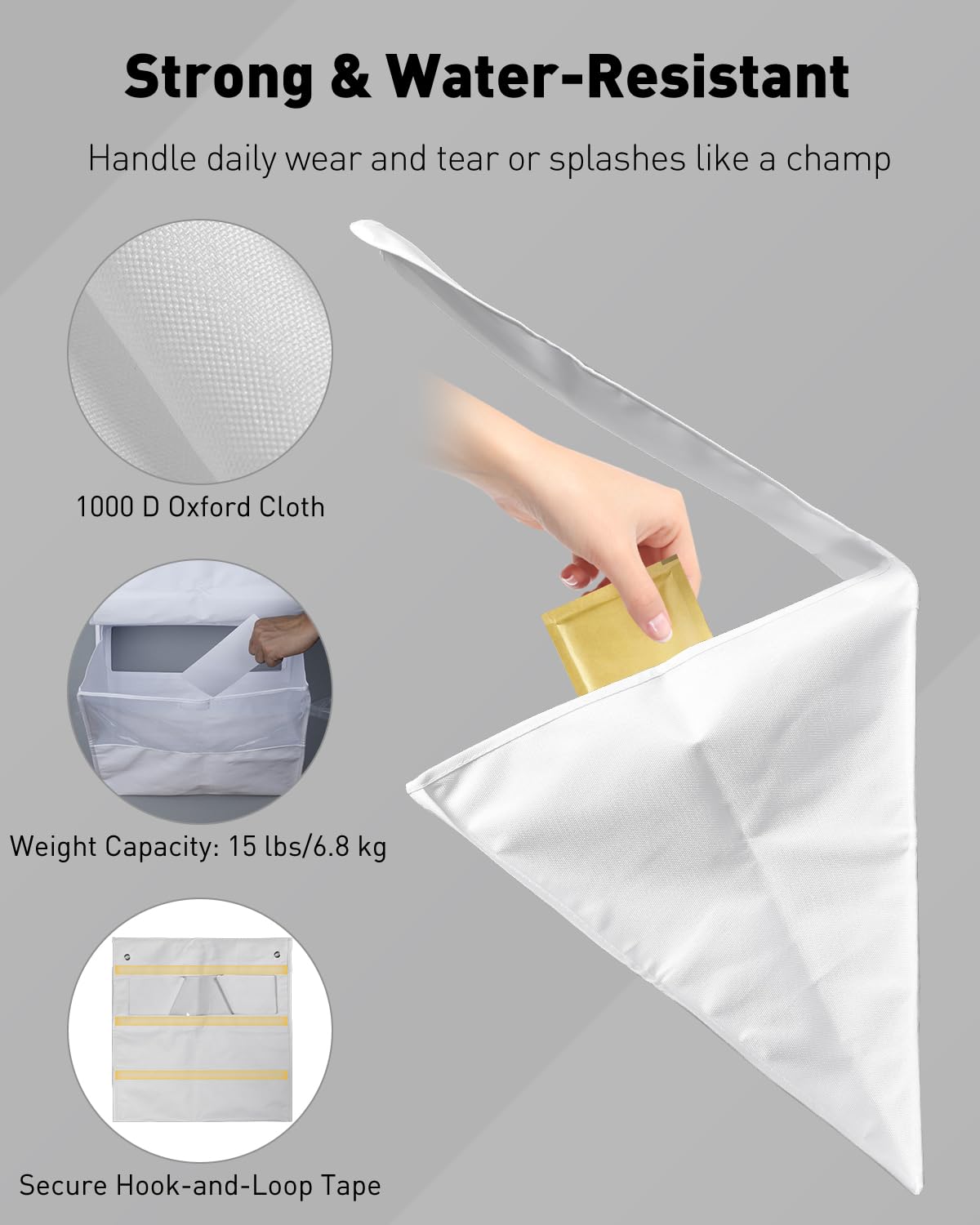 Uniclife White Mail Slot Catcher for Door, Large Capacity Letter Catcher Letterbox Catcher, Front Door Mail Catcher with Hook and Loop Fasteners, Indoor Post Catcher Bag for Small Packages & Magazines