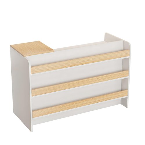 Modern Reception Desk, 39 inch Office Wooden Computer Front Counter Table, Reception Room Table with Lockable Drawer & Shelves, for Checkout, Lobby, Salon and Office (White, 39 x 21.6 x 35.4 in)