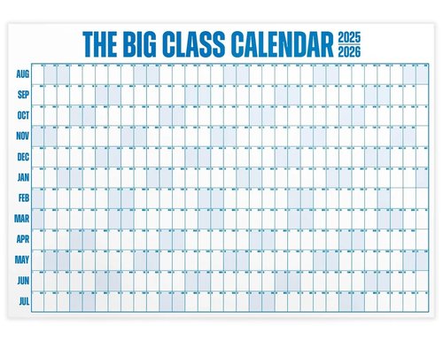 The Big A## Big Class School Year Dry Erase Wall Calendar July 2025 to June 2026 – Year-at-a-Glance for Classrooms & Home – Includes Labels & Marker – Easy Hanging, Shaded Weekends – Blue, 4’x3’