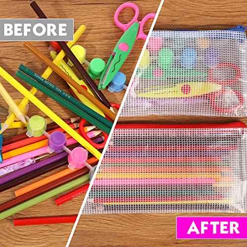 Sherr 120 Pcs Mesh Zipper Pouch Bulk Pencil Pouches 9.45'' x 4.53'' Small Clear Mesh Bags with Zipper A6 Waterproof File Bag Pencil Case for School Office Travel Organization(White)