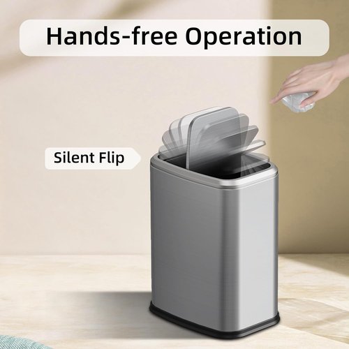 Skiennix 8L Small Bathroom Trash Can - Stainless Steel Swing-Top Waste Bin for Home & Office (Silver)