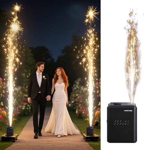 Wireless Cold Spark Machine | Portable Pyrotechnic System with Auto Safety Cutoff | Stage/Wedding/Event Special Effects Machine, White (Black)
