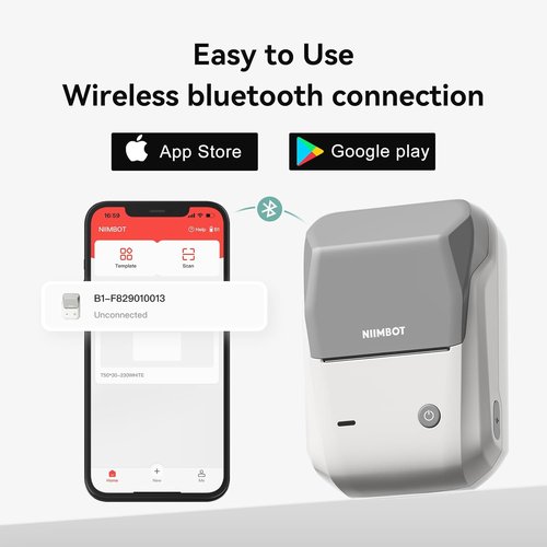 NIIMBOT B1 Label Maker - 2 Inch Portable Sticker Printer for Home, School & Business | Gray & White
