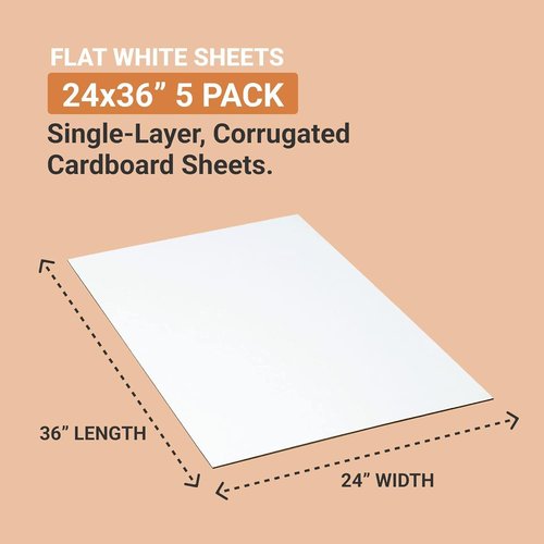 Aviditi Corrugated Cardboard Sheets - Large 24" x 36" White Pack for Safe Packaging & Shipping | 5 Pack