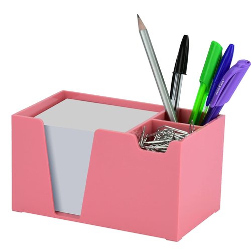 Acrimet Desktop Organizer Pencil, Pen, Paper, Clip, Caddy Holder (Plastic) (White Paper Included) (Solid Pink Color)
