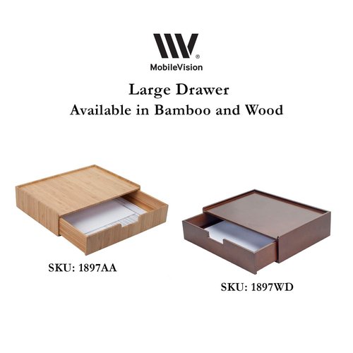 MobileVision Bamboo Drawer Large, Monitor Stand & Stackable Storage Solution for office products pens, pencils, scissors, notepads, business cards and more