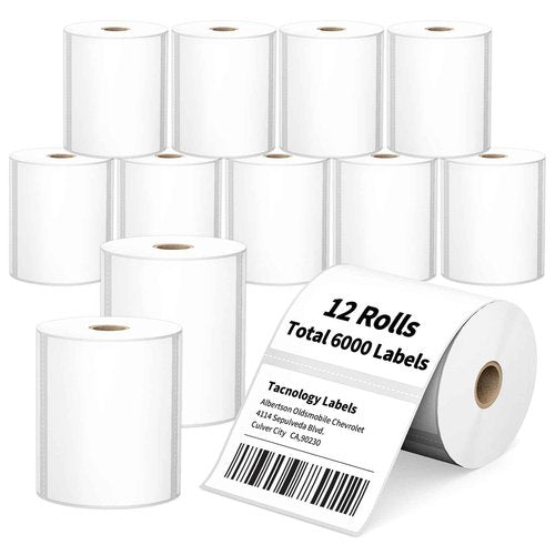 12 Rolls 4" x 3" Direct Thermal Labels - Shipping & Multipurpose Paper for Barcode Postage - Adhesive & Perforated, Compatible with Zebra Desktop Printers & Rollo Label Printer,500pcs/Roll