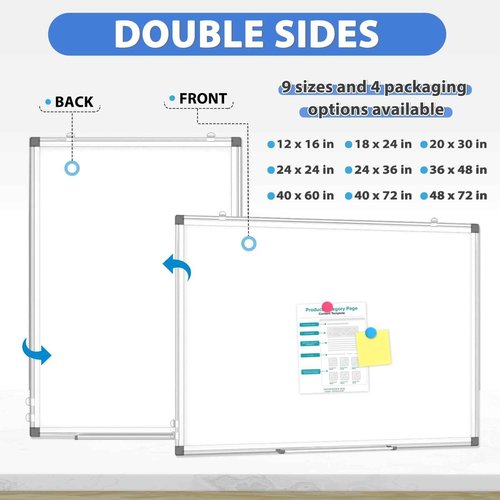 WALGLASS 2 Pack White Board, 36" x 24" Double-Sided Dry Erase White Board for Wall, Hanging Mounted Whiteboard, Horizontal or Vertical Silver Aluminium Frame for Home, School, Office, Kitchen