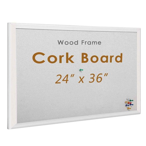 INNOVART Cork Bulletin Board - 36" X 24" with 10 Push Pins, Framed White Cork Notice Board for Home, Office, School