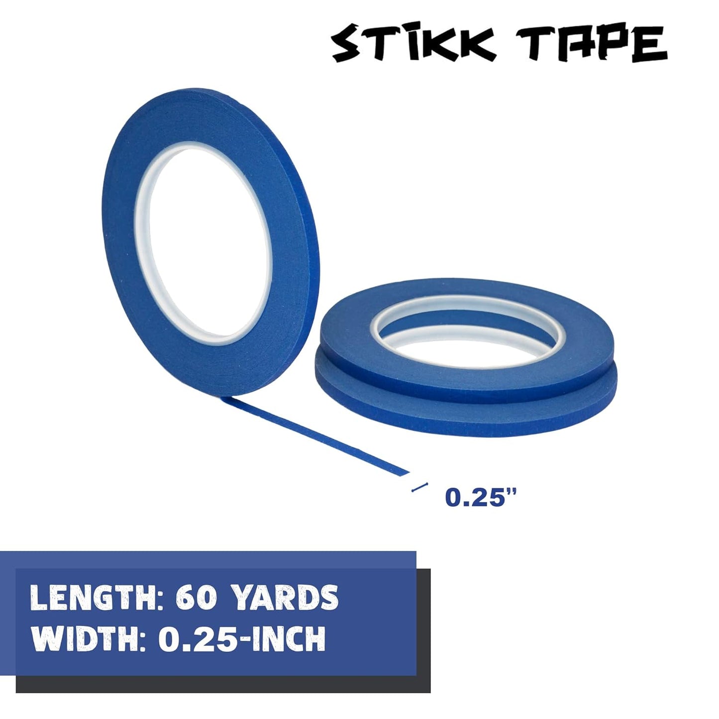STIKK Painters Tape - 1/4 Inch Blue Masking Tape | 3-Pack for Clean Edges & Residue-Free Painting