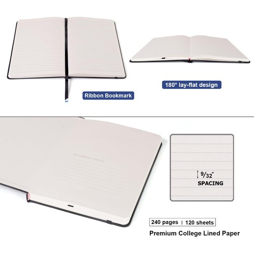 Comix 6 Pack Lined Journal Notebooks for Work, 240 Pages, 5.5"x8.3", Black, Hardcover, A5 Medium College Ruled, Journaling Notebooks for Notes-taking, Fits for Office School Home