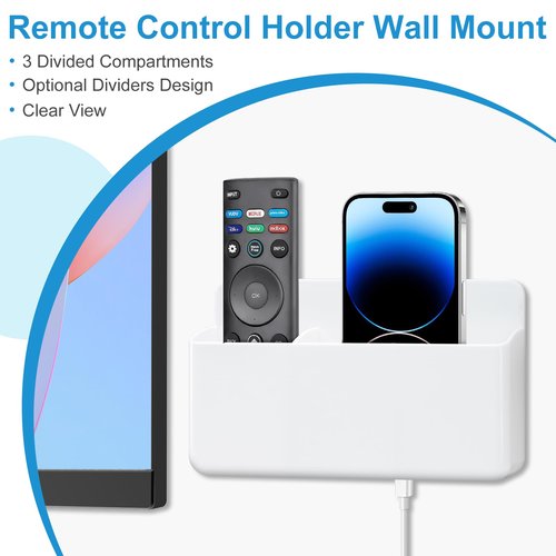First-zgel 3 Slot Adjustable Remote Holder Wall Mount, TV Controller Holder Hollow Bottom Slot Easy Phone Charging, Adhesive Remote Control Holder, Wall Pen Holder for Office School Home, 2 Packs