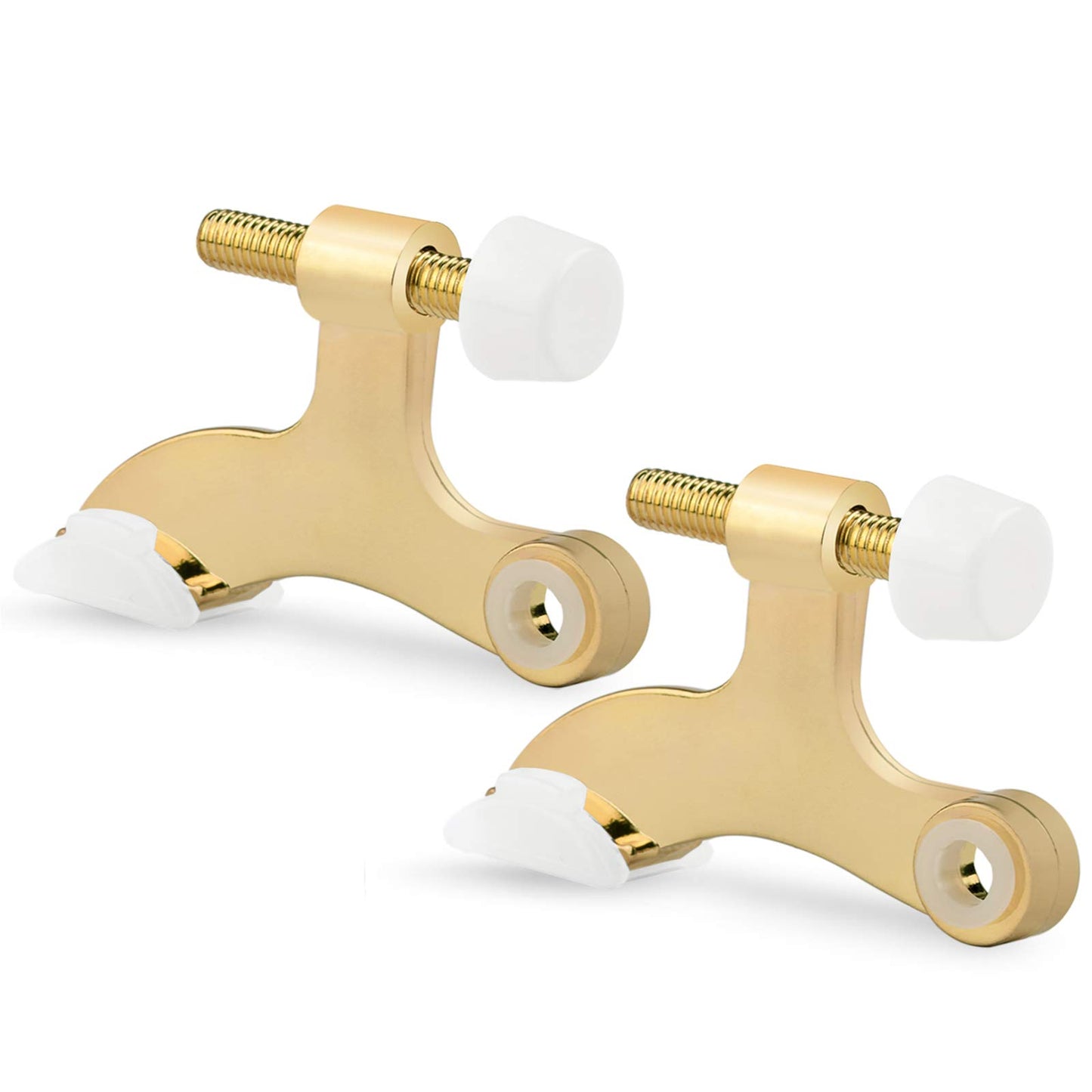 KOVOSCH 2 Pack Hinge Pin Door Stopper Bright Brass - Adjustable Heavy Duty Gold Hinge Pin Door Stop with White Rubber Bumper Tips