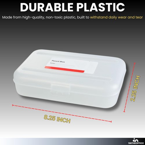 1InTheOffice Clear Plastic Pencil Case, Plastic Pencil Box, Pencil Case Organizer, 8" x 5", 6 Pack