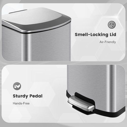 SYNCVIBE Bathroom Trash Can with Lid Soft Close 4 Gallon Small Kitchen Stainless Steel Garbage Can Rectangle Trash Bin for Narrow Office Kitchen Bedroom (Silver)