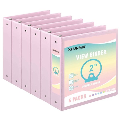 1-inch 2-inch 3-Ring Binder with Pockets, Basic Binders 1''2'' Color Binders, Holds Letter Size 8.5'' x 11'',200/450 Sheet Capacity, Bundle 6 Pack for Back to School (2'' Pink- 6 Packs)